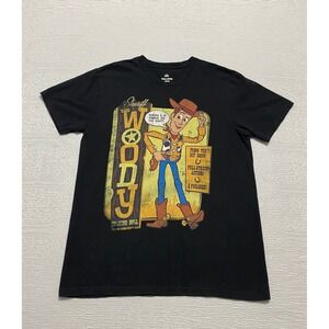 Disney Pixar‎ Toy Story Woody Sheriff Graphic Print Black T-Shirt Men's Size M